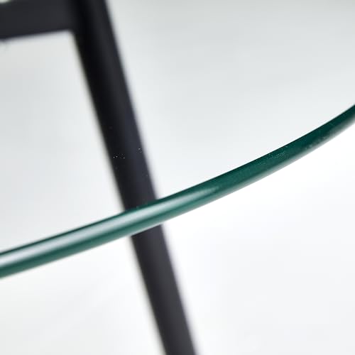Image of Round Glass Dining Table Set for 4, 31.4 inch Tempered Glass Kitchen Table with 4 Green Velvet Upholstered Chairs, Modern Small Space Dining Room Furniture, Mid-Century Style
