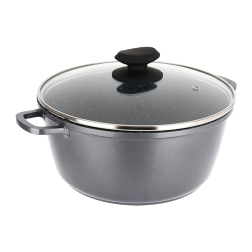 Sitram 714222 Faitout Fonte Aluminium Intérieur effet Pierre Ø24cm H11cm - Revêtement anti-adhésif 2 couches sans PFOA, Couvercle Vapeur en Verre, Poignées fonte d'aluminium - Tous feux dont induction