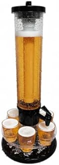 Shoppers Hub PNQ Beer Tower 1 Tap with Ice Stick & Rotating Tray with 6 Glasses | Commercial Beverage Dispenser for Bar, Restaurant, Hotel, Pub & Event Service | Black Finish | Size26x8x58cm