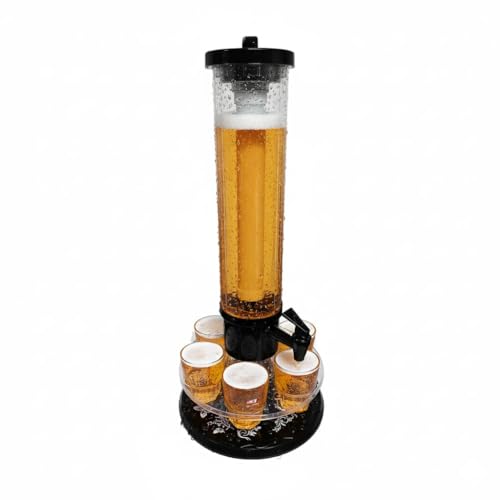 Shoppers Hub PNQ Beer Tower 1 Tap with Ice Stick & Rotating Tray with 6 Glasses | Commercial Beverage Dispenser for Bar, Restaurant, Hotel, Pub & Event Service | Black Finish | Size26x8x58cm