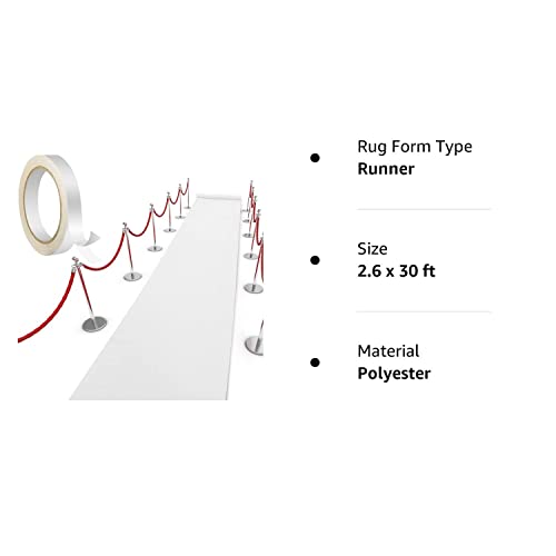 Carpet Runner Rug 55Gsm Thickness With 1 Piece Carpet Tape For Wedding Christmas Xmas Thanksgiving Outdoor Accessories, Wedding Party Hallway Rug (White, 2.6 X 30 Feet) #TOP7