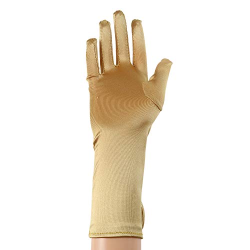 Kids Stretchy Satin Long Finger Dress Bowknot Gloves, 11.4 Inch (Gold)4