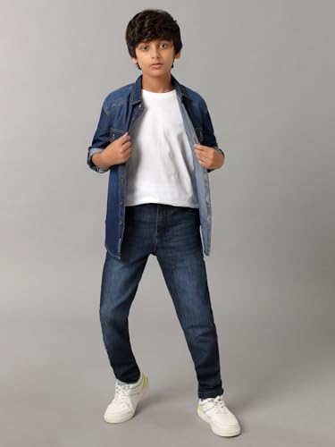 Image of Under Fourteen Only Girls Lycra Denim Skirt | Woven | Stylish, Trendy & Morden Look for Young Girls (, Navy)