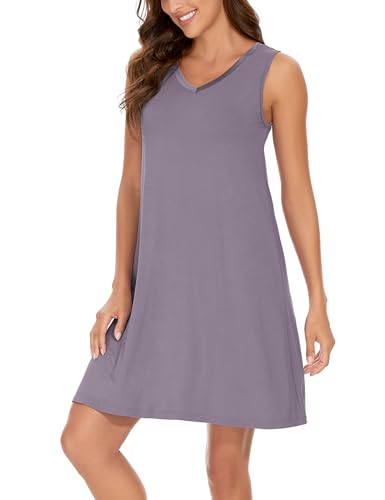 GYS Womens Bamboo-Derived Viscose Nightgowns Soft Sleeveless V Neck Nightdress Lightweight Sleep Shirt S-4XP2