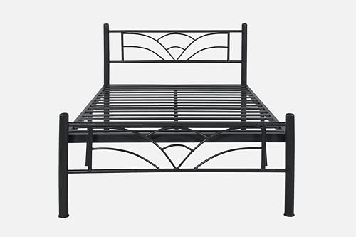 Image of Zyra Metal Extra Single Size Bed Without Storage | Wrought Iron Cot with Headboard & Footboard| Sturdy Powder Coated Platform Bed Extra Single Size Cot for Bedroom (Zyra Black)
