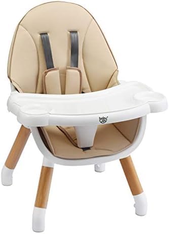 GOPLUS 4 en 1 Trona Evolutiva Madera de Haya para Bebé de 6 Meses a 3 Años, Silla Comedor Portatil en Mesa y Silla, con Bandeja Ajustable y Extraíble, 2 Niveles de Altura, Arnés de 5 Puntos (Caqui)