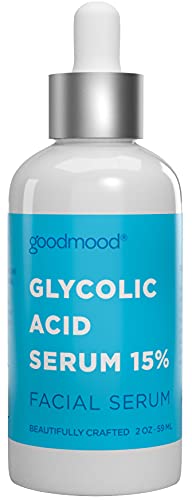 GoodMood Glycolic Acid/AHA Serum 15% - Glycolic Acid Peel, Brightening Serum, Rejuvenating Serum, Reduce Acne and Minimize Pores, Fine Lines and Wrinkles Treatment, 2oz