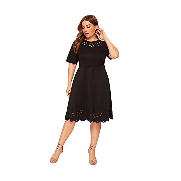 Romwe-Womens-Plus-Size-Cut-Out-A-Line-Swing-Stretchy-Midi-Dresses ROMWE Women's Plus Size Cut Out A Line Swing Stretchy Midi Dresses (2X-Plus, Black)