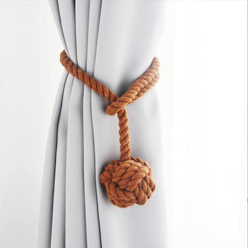 Himtop Un par de alzapaños de cuerda de cortina para tejer a mano con bola para decoración del hogar (2 piezas marrón claro) Cover