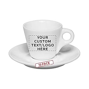 Custom Espresso Cups with Saucer 2.75 oz. Set of 10, Personalized Bulk Pack – Perfect for Espresso, Tea, Other Beverages – White