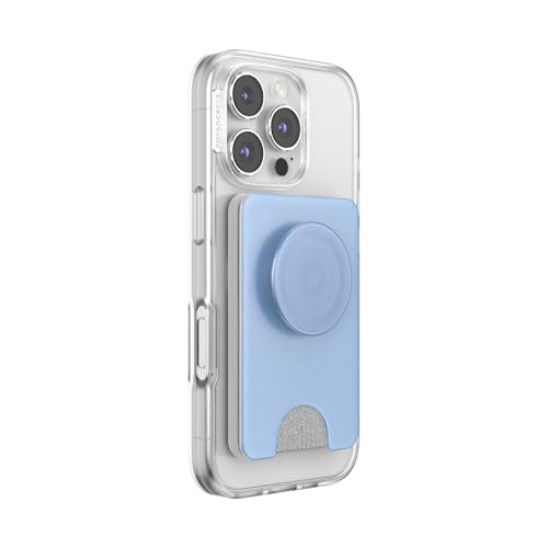 Image of PopSockets Phone Wallet for MagSafe, Phone Card Holder with Grip, Light Blue - Metallic Frost