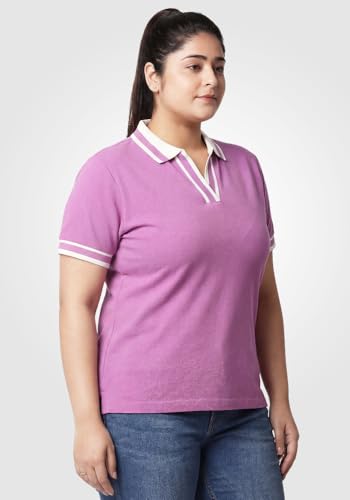 Image of Wear Your Opinion Plus Size Women Polo V Neck Stripe Collar Tshirt Top | Half Sleeve