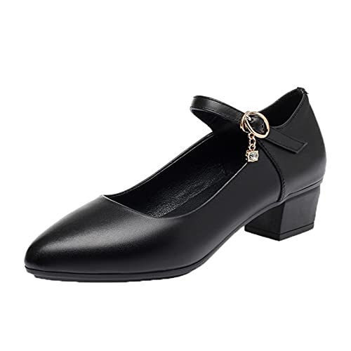 FUNPLUS Zapatos de Vestir Formales para Mujer, Zapatos de Corte de tacón Medio, cómodos y Elegantes, con Hebilla, Zapatos de Punta Estrecha con Correa Cover