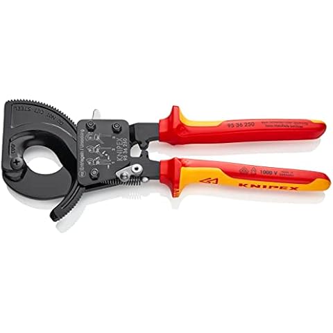 Knipex Kabelschneider (Ratschenprinzip) schwarz lackiert, isoliert mit Mehrkomponenten-Hüllen, VDE-geprüft 250 mm (SB-Karte/Blister) 95 36 250 Cover