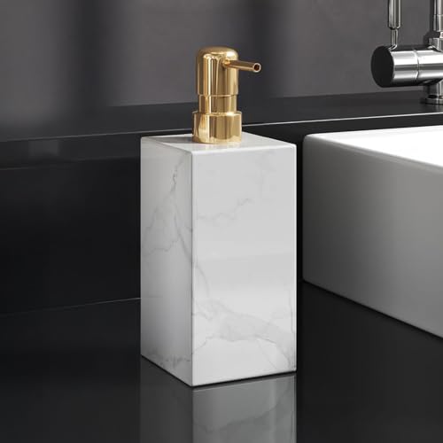 AUSAULAC Real Natural Marble Soap Dispenser with Stainless Steel Pump Decorative Liquid Hand Soap Bottle for Kitchen Bathroom, Compatible with Lotion, Dish Soap Shower Gel (White 1 Set)