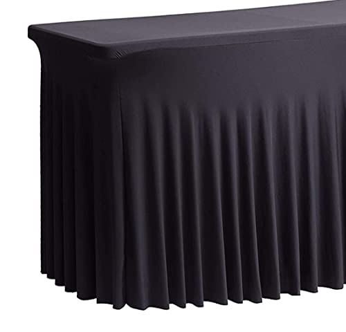 Tektrum 8 Ft Long Rectangular Stretch Tablecloth Table Skirt, One-Piece Spandex Jacket Cover, Tight Fit Linen-Fitted Table Cover For Trade Show, Dj, Wedding, Party, Event, Kiosk-Premium Fabric (Black) #TOP5