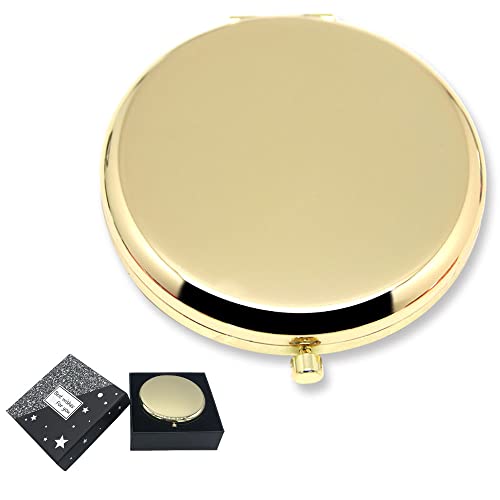 Wooyalin Magnifying Compact Cosmetic Mirror 2.75 Inch Round Pocket Makeup Mirror Handheld Travel Makeup Mirror Portable Mirror Pocket Mirror Gold #TOP22