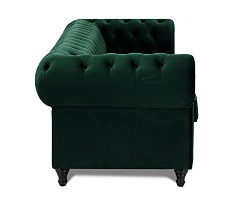 Home Detail Velvet Fabric 2 or 3 Seat Sofa Modern Chesterfield Upholstered Settee Set (3 Seat Sofa Only, Green) - Image 5
