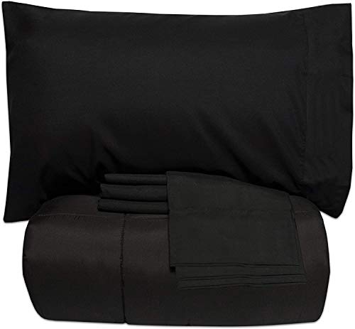 Pride Beddings 800 Thread Count -100% Egyptian Cotton 7 Piece Comforter/Duvet Cover Set Bag Solid Color All Season Bed Sheets, Queen- Black