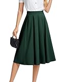 DRESSTELLS High Waist Pleated Midi Skirt for Women UK, Flowy A-Line Knee-Length Skirt, 2026 Spring Fashion Dates Bussiness Office Uniform, DarkGreen S