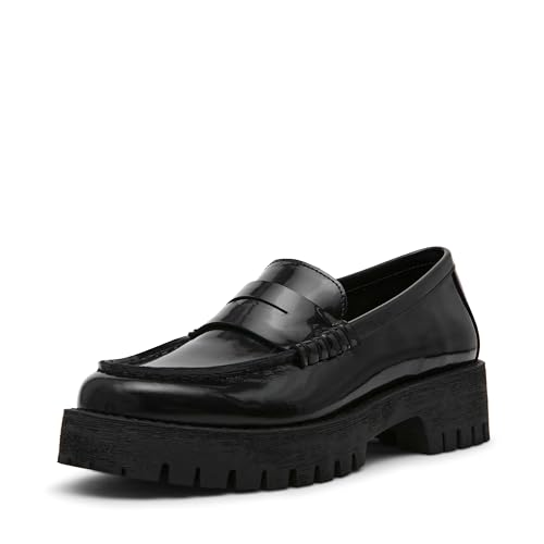 Steve Madden Women's Langsten Loafer, Black Box, 7