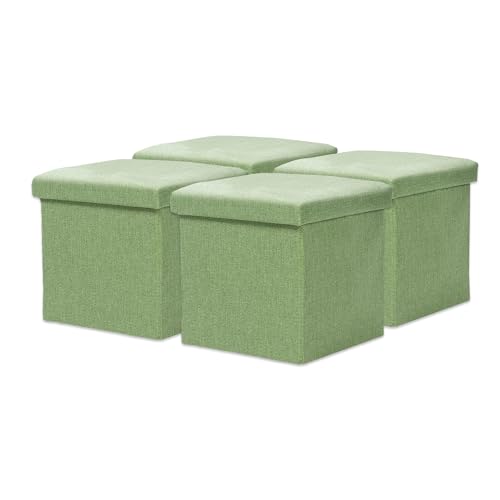 Image of Kuber Industries Pack of 4 Storage Stool | Square Toy Storage Box | Foot Rest Stool | Folding Seating Stool | Wardrobe Organizer for Clothes-Books | Storage Box for Living Room | S ZH004GN | Green
