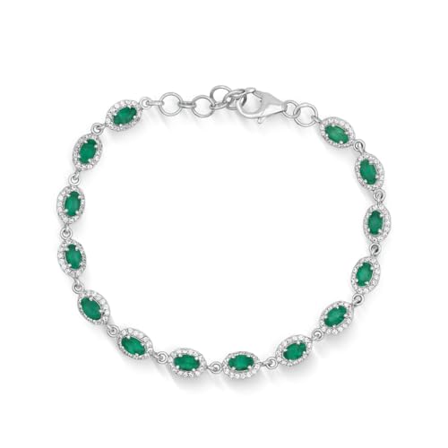 Bracelet rivière en onyx vert et argent 925 réglable pour femme