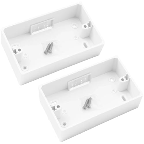 Double Socket Back Box, 2-Pack Surface Mounted PVC Back Box for Electrical Installations, Wall Socket Box for Residential and Commercial Use