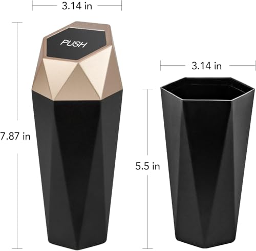 Image of TaskTamer Set of Two Car Trash Can with Lid, New Car Dustbin Diamond Design, Leakproof Vehicle Trash Bin, Mini Garbage Bin for Automotive Car, Home, Office, Kitchen, Bedroom, 2PCS (Gold)