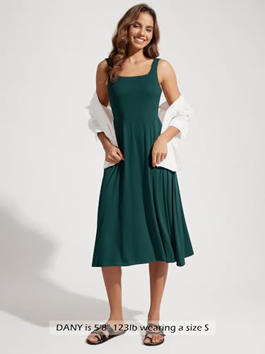 Image of ODODOS Square Neck Midi Dress with Pockets for Women Summer Casual Sleeveless Sundress Flare Tank Dress