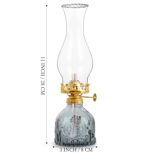 GXFCCYXT Oil Lamps for Indoor Use -11''×3'' Grey Vintage Kerosene Lamp Crimped Top Chimney Beautifully Carved Oil Lamp for Home Tabletop Emergency Lighting Decor Oil Lamp Props