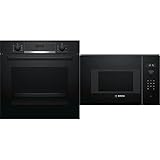 Bosch HBA533BB1 Serie 4 Einbau-Backofen & BFL524MB0 Serie 6 Einbau-Mikrowelle, 38 x 60 cm, 800 W, Drehteller 25,5cm, Türanschlag Links, AutoPilot 7 7 Automatikprogramme, Reinigungsunterstützung