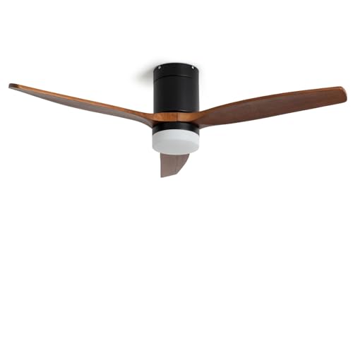 LEDKIA LIGHTING Ventilador de Techo con luz Silencioso DC Leros Madera Oscura Mando a Distancia Grande (más de 20 m²) 132 cm Negro