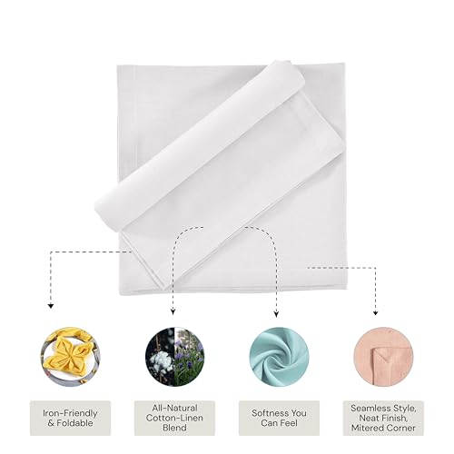 Image of FINGERCRAFT Table Napkins 18x18 Inches Set of 6 Cotton Linen Blend Fabric Dinner Cloth Napkins Washable and Reusable, Good Absorbency for Home, Parties, Hotels (White)