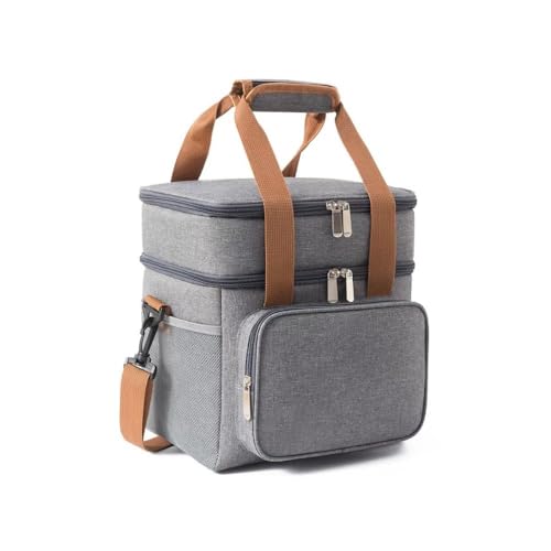 Bolsa Térmica Grande Espaçosa Dois Compartimentos Lancheira Para Marmita, Passeio, Escola, Faculdade, Trabalho Bolsa Para Marmita, Deluxe (Cinza)