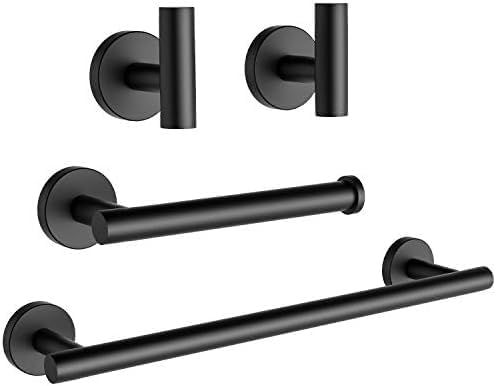 Collector88 Matte Black Bathroom Hardware Set, Includes 16 Inch Towel Rack, Durable SUS304 Stainless Steel, Modern Style, 4 Pieces, Black, Collector88