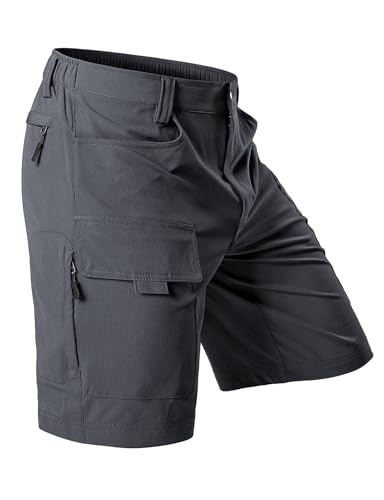 Hiauspor Men's Hiking Cargo Shorts 9"/10" Quick Dry Lightweight Waterproof for Golf Tactical Fishing Casual with 6 Pockets (Dark Grey, 36)