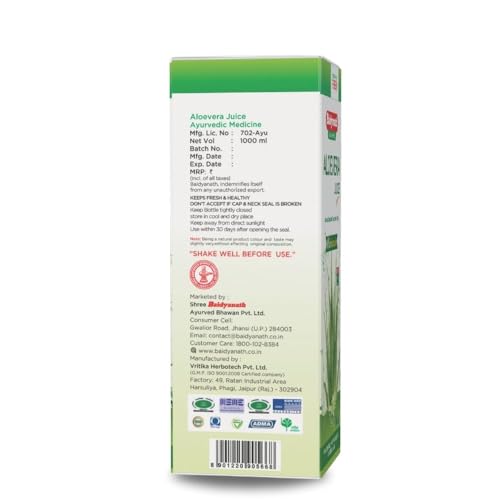Image of Baidyanath Aloe Vera juice with Pulp, All Natural tonic for Immunity, Better digestion and Glowing Skin, 1000 ml