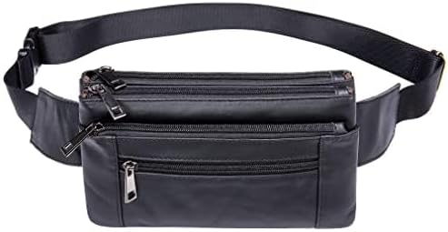 Hebetag Leather Waist Pack Fanny Bag for Men Women Outdoor Travel Sports Running Walking Hiking Hip Bum Belt Slim Cell Phone Purse Casual Waist Wallet Pouch, #07Black, One Size, Vintage, Classic
