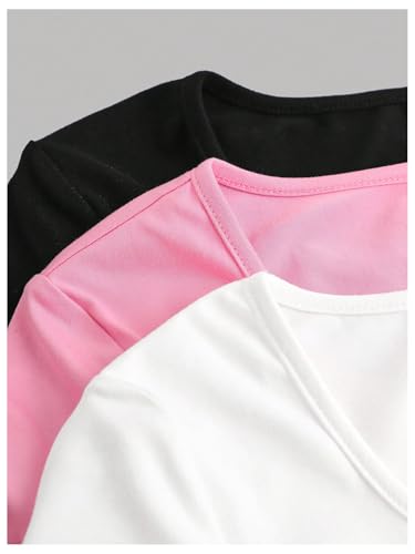 Image of SOLY HUX Girl's Summer Tops 3 Pack Cute Clothes Short Sleeve Square Neck Regular Fit T Shirts Casual Basic Tees White Pink Black 12Y