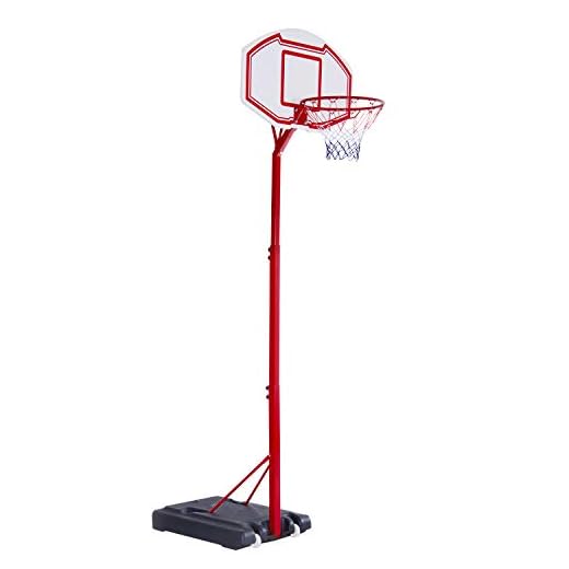 HOMCOM Canasta de Baloncesto con Altura Ajustable de 210-260 cm con Soporte Metal y Base Rellenable para Niños y Adultos Rojo
