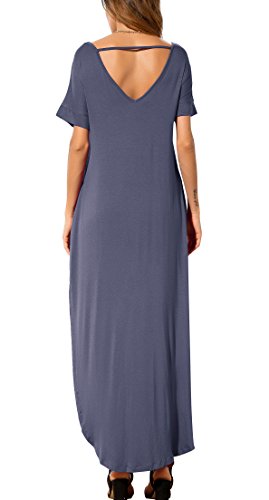 Image of GRECERELLE Women's Summer Maxi Dress Casual Loose V Neck Short Sleeve Side Split Long Dresses with Functional Pockets