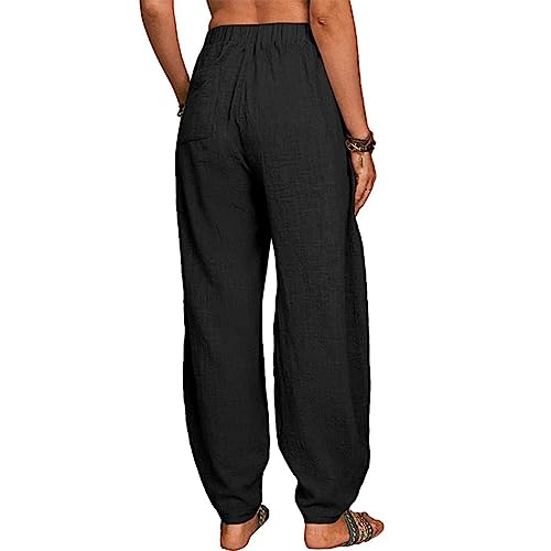 Women Linen Baggy Harem Pants Drawstring Casual Long Trousers Lounge 2025 Beach Travel Vacation Clothes with Pockets3