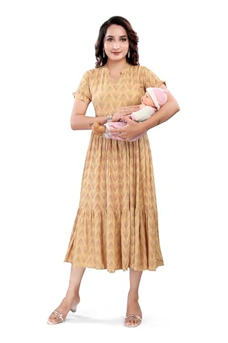Image of B2F Women's Flared Anarkali Maternity Dress, Feeding Kurti with Concealed Zip for Pre & Post Pregnancy