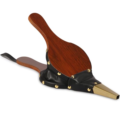 MENIBBLER Wood Bellows Fireplace Bellows, Portable Wooden Fire Blower with Cast Nozzle, Heat Resistant BBQ Fire Air Blower Lightweight Chimney Hand Bellow with Hanging Strap for Outdoor Camping (S)