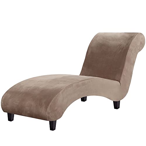 H.VERSAILTEX Chaise Lounge Cover Indoor Velvet Chaise Slipcover High Stretch Lounge Chair Cover Luxury Armless Chaise Cover for Living Room, Machine Washable, Taupe