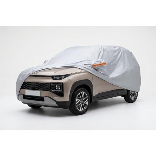 Image of myTVS 100% Waterproof Car Body Cover for Hyundai Exter - Custom-Fit, Double-Layer, UV & Dust Proof, Mirror Pockets & Elastic Clip Lock (CSK 13)