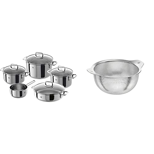 Zwilling Quadro Set batería de cocina 5 piezas, Acero Inoxidable, 1 cm, 58 x 35 x 30 cm & 39643-020-0 Colador Mesa, Acero inoxidable, 20 cm