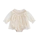 Baby Girls Tulle Tutu Dress Party Holiday Princess Dresses Infant Toddler Embroidery Flower Fairy Romper Dress (US, Age, 9 Months, 12 Months, Beige)