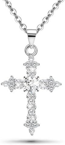 PAODIA Cross Necklace for Women White Gold Plated Sterling Silver Dainty Cross Pendant Necklaces Baptism Confirmation Jewelry Gifts for Her Wife Mom